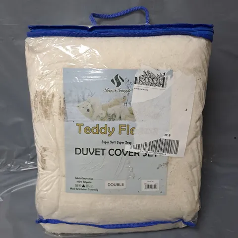 TEDDY FLEECE DUVET COVER SET - WHITE - DOUBLE