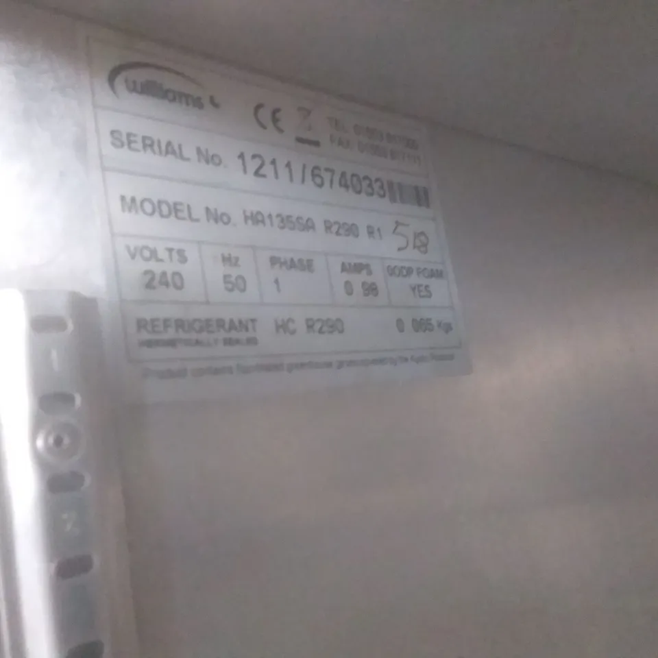 WILLIAMS HA135SA R290 R1 UNDER COUNTER COMMERCIAL FRIDGE