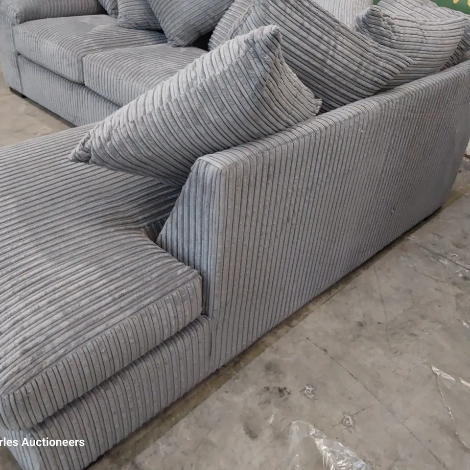DESIGNER CHAISE SOFA GREY JUMBO CHORD 