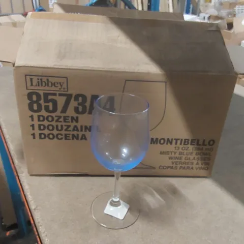 11x BRAND NEW BOXED LIBBEY MONTIBELLO MISTY BLUE BOWL 384ML WINE GLASSES