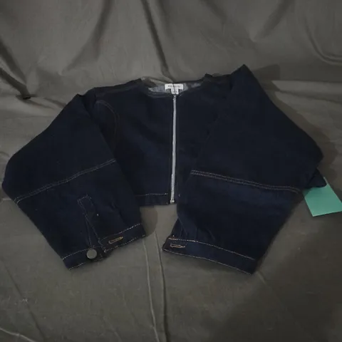 WAREHOUSE DENIM JACKET – INDIGO, CROPPED, ZIP FRONT (UK M) 