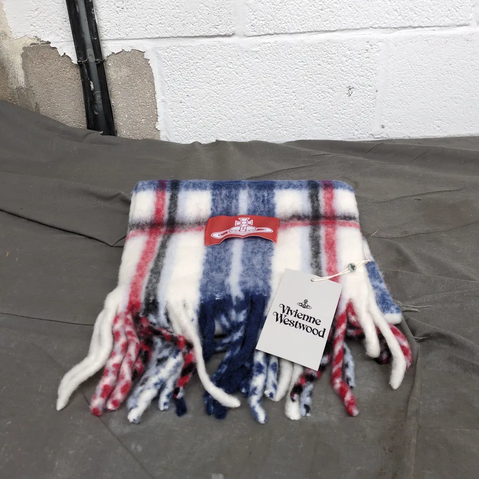 VIVIENNE WESTWOOD WHITE/BLUE/RED CHECK SCARF WITH TAGS
