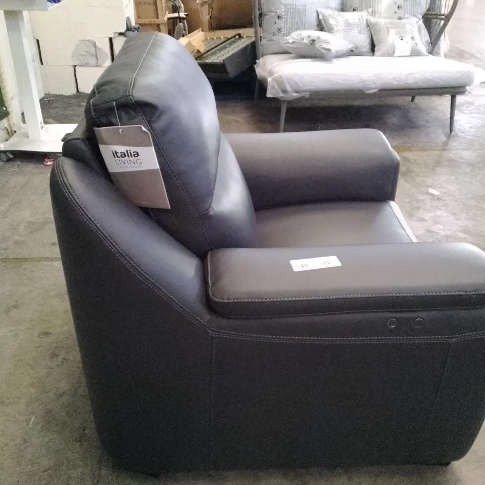 QUALITY ITALIAN DESIGNER PARMA NEW ELECTRIC RECLINER CHAIR - DARK GREY LEATHER 