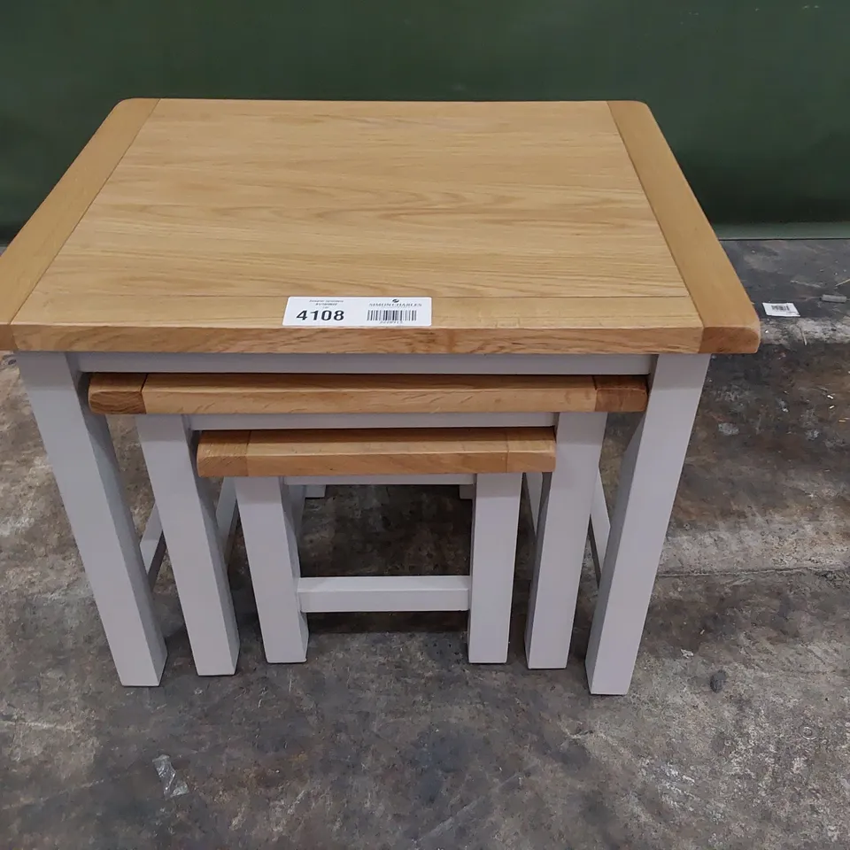 DESIGNER NEST OF THREE TABLES OAK/GREY PAINTED 