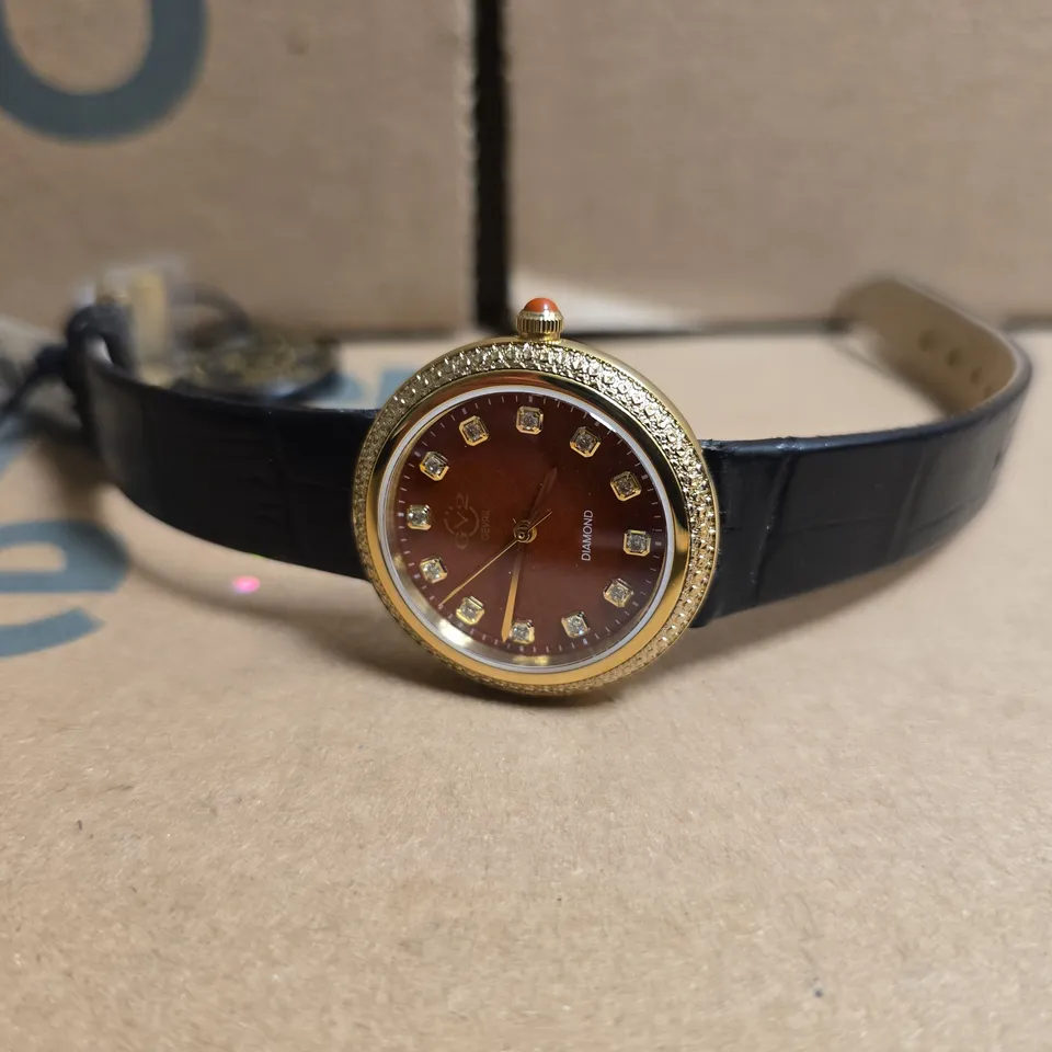 BOXED GV2 BY GEVRIL WOMEN'S 13303 AREZZO SWISS MADE DIAMOND AND LEATHER WATCH