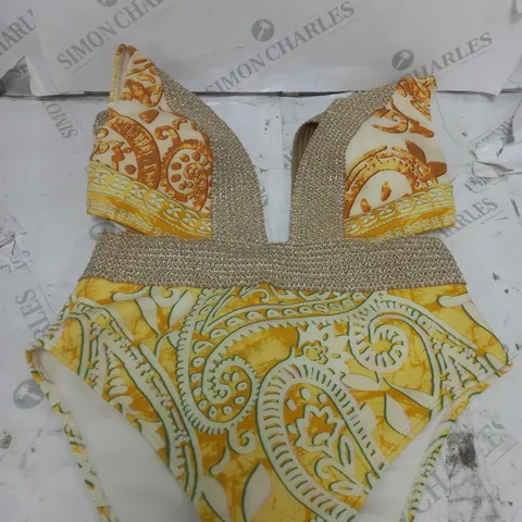 RIVER ISLAND YELLOW & GOLD DRESS - SIZE UK 12