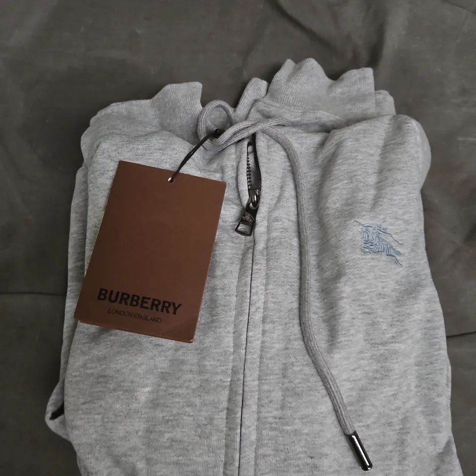 BURBERRY ZIP HOODIE - GREY, LOGO CHEST - S