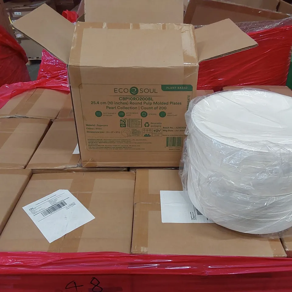 PALLET OF APPROXIMATELY 48 BOXES OF 200x 25.4CM (10") ROUND PULP MOLDED PLATES