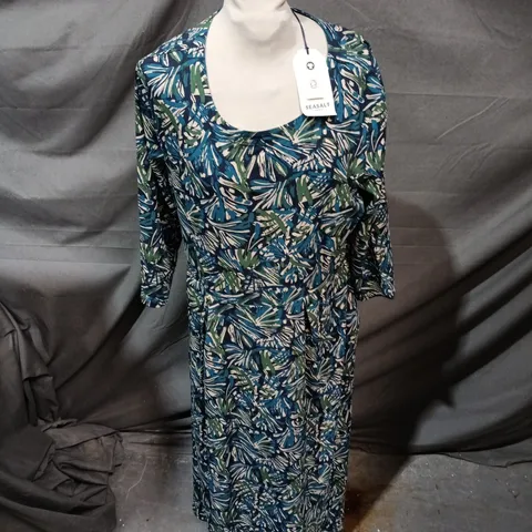 SEASALT CORNWALL VERONICA DRESS – ORGANIC COTTON, PALM LEAF PRINT, UK 16