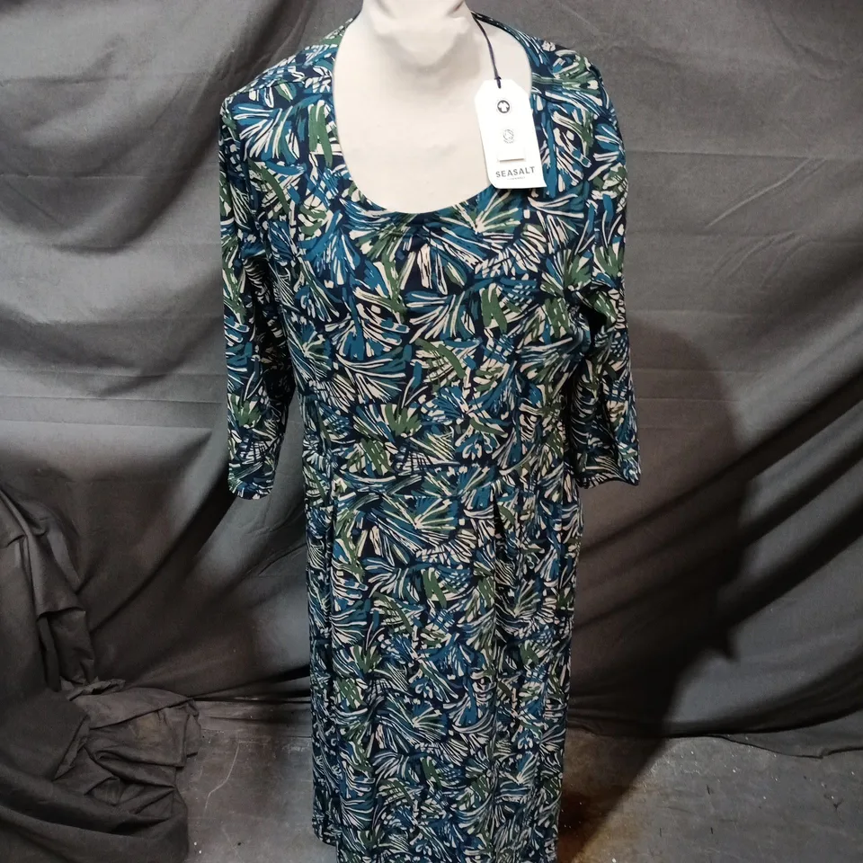 SEASALT CORNWALL VERONICA DRESS – ORGANIC COTTON, PALM LEAF PRINT, UK 16