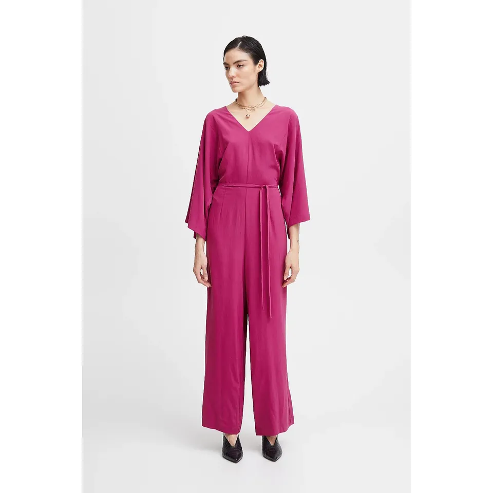 BAGGED ICHI LEANE V NECK JUMPSUIT FESTIVAL IN FUSCHIA SIZE 10