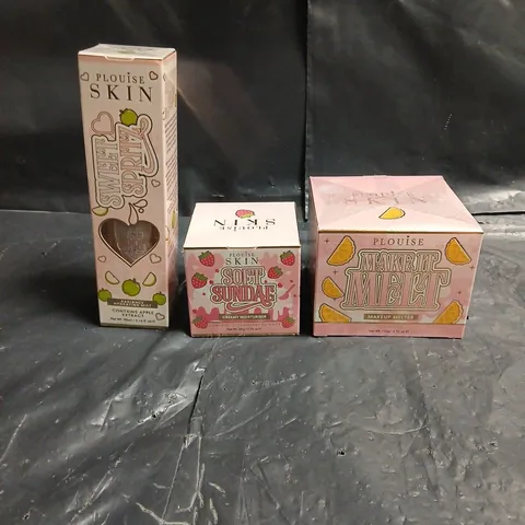 PLOUISE LOT OF 3 ASSORTED SKINCARE PRODUCS TO INCLUDE - PINEAPPLE MAKE-UP MELTER - SOFT SUNDAE STRAWBERRY CREAMY MOISTURISER - SWEET SPRITZ APPLE HYDRATING MIST