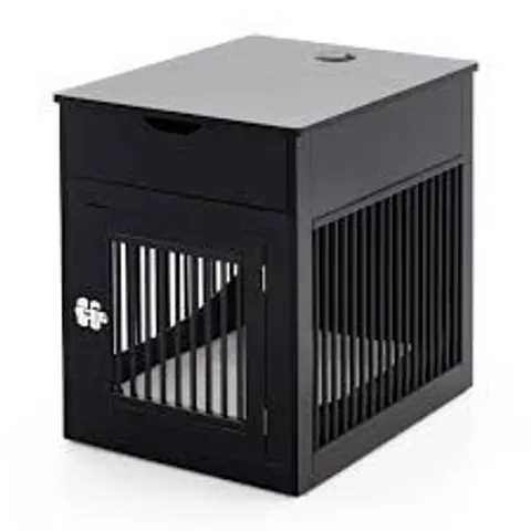 BOXED FURNITURE STYLE DOG CRATE WITH WIRED AND WIRELESS CHARGING - BLACK