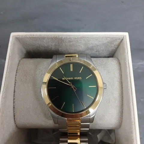 MICHAEL KORS SLIM RUNWAY THREE-HAND TWO-TONE STAINLESS STEEL WATCH