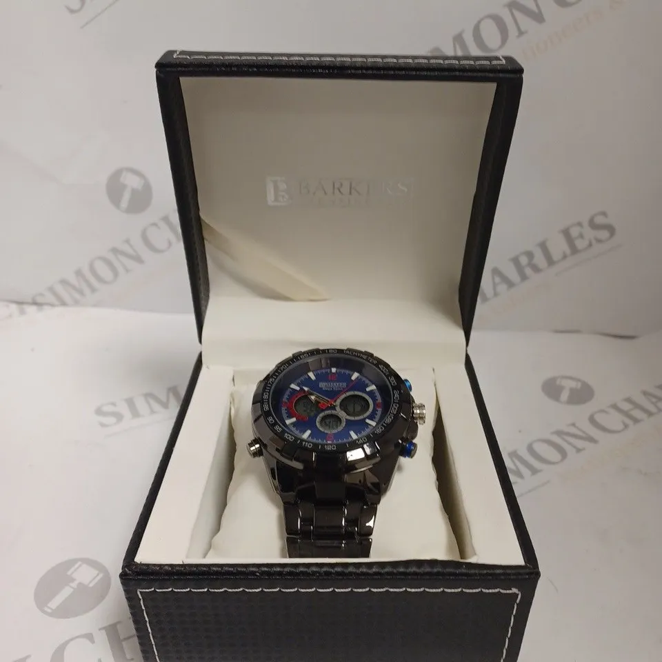 BOXED BARKERS OF KENSINGTON MEGA SPORT BLUE DIAL WATCH 