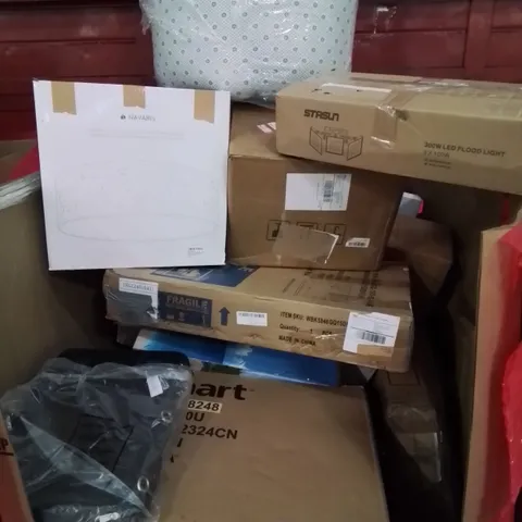 PALLET CONTAINING VARIOUS ASSORTED PRODUCTS INCLUDING:HOLLYWOOD MIRROR, LAMP SHADE, LED FLOOD LIGHTS AND LOTS MORE UNMARKED BOXED ITEMS 