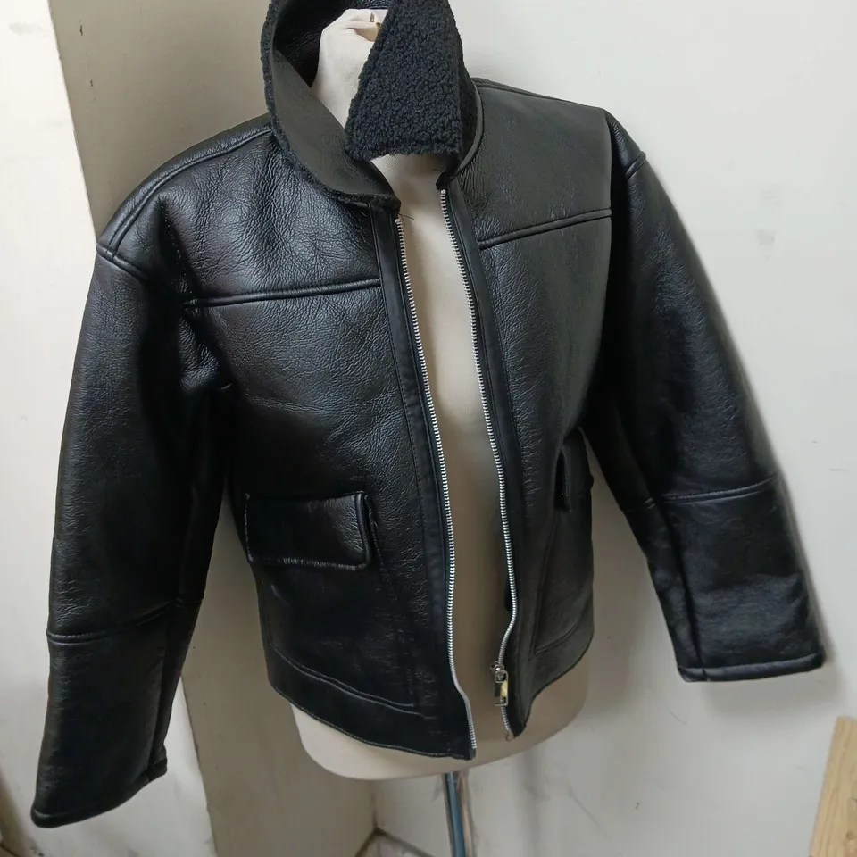 RESERVED BLACK FAUX LEATHER BOMBER JACKET SIZE S