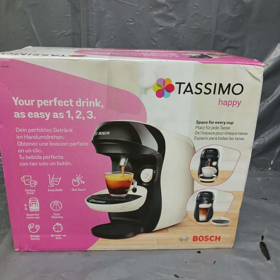 BOXED BOSCH TASSIMO HAPPY POD COFFEE MACHINE - TAS1007GB RRP £106