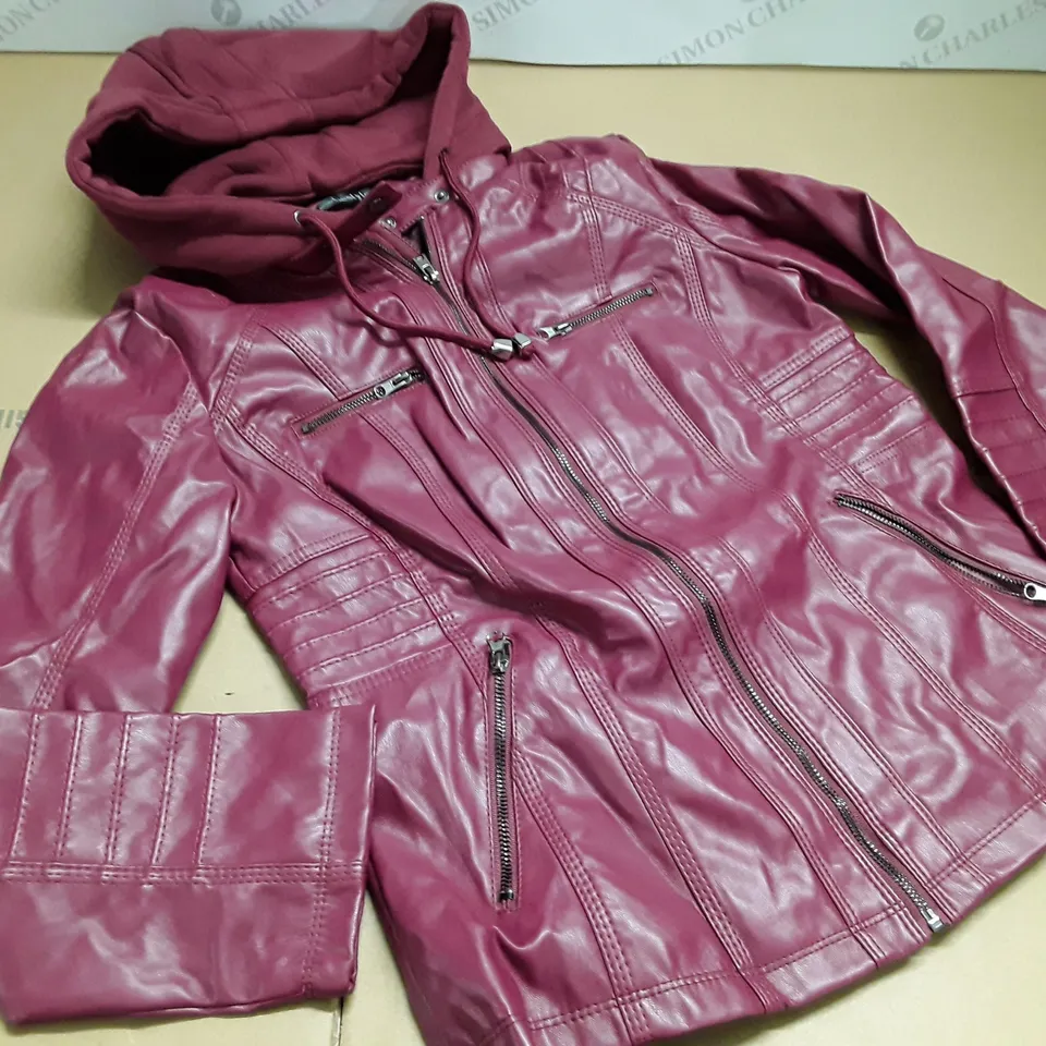 NEWBESTSTYLE PLUM LEATHER LOOK JACKET - L