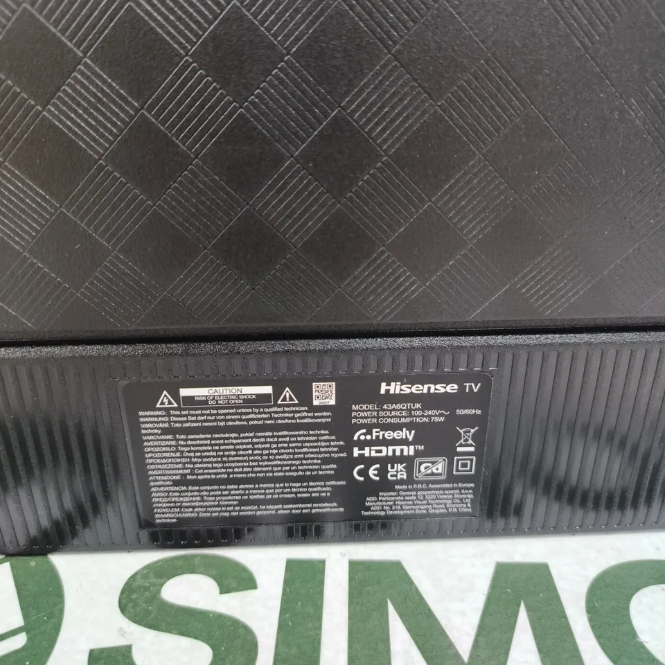 HISENSE 43" TV – MODEL 43A6QTUK