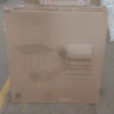 BOXED BRAYDEN SQUARE TABLE, DARK WOOD PARQUET EFFECT (1 BOX)