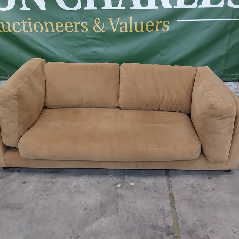 DESIGNER TWO SEATER SOFA MUSTARD PLUSH FABRIC 