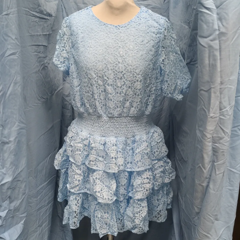 PINK BOUTIQUE BLUE LACE SHORT SLEEVE DRESS, UK SIZE 14