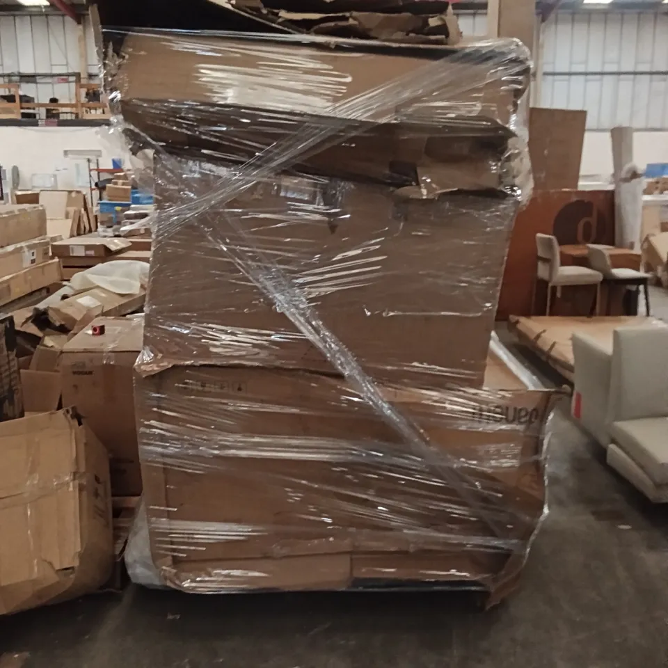PALLET OF ASSORTED INCOMPLETE FURNITURE ITEMS - SOFA, COFFEE TABLE NO LEGS