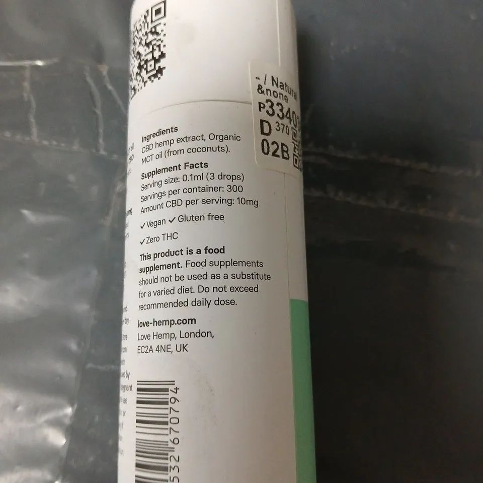 APPROXIMATELY 12 LOVE HEMP CBD OIL LIQUID DROPS – NATURAL, 30ML