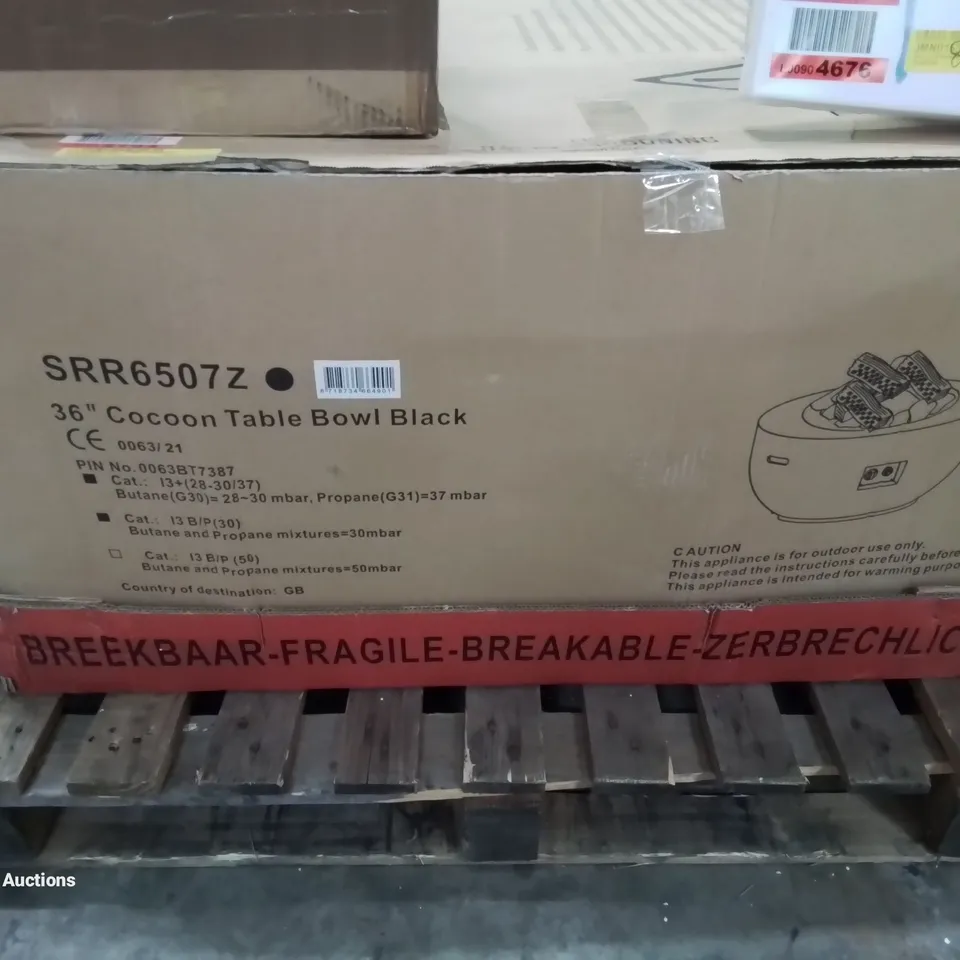 A BOXED 36" COCOON TABLE BOWL PROPANE FIRE PIT IN BLACK