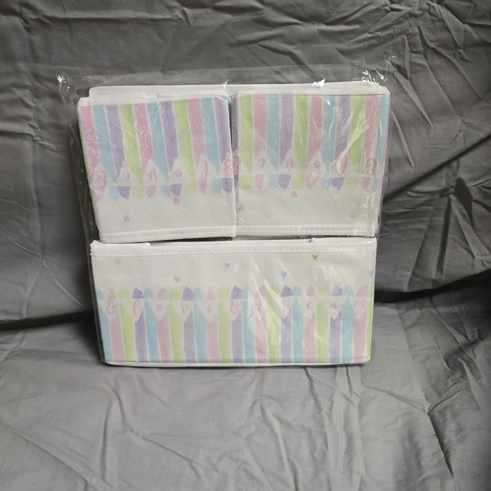 APPROXIMATELY 14 X OCEAN HOME UNICORN DRAWER ORGANISERS SET OF 4 – PASTEL STRIPED FABRIC, SEALED