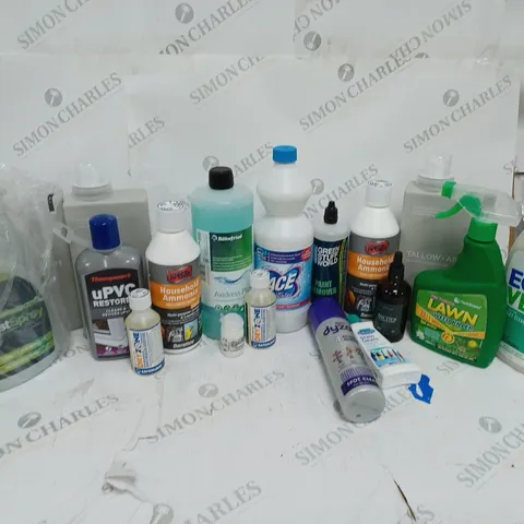 LOT OF HOUSEHOLD ITEMS TO INCLUDE TALLOW+ASH LAUNDRY CONFITIONER, PAINT REMOVER, ETC