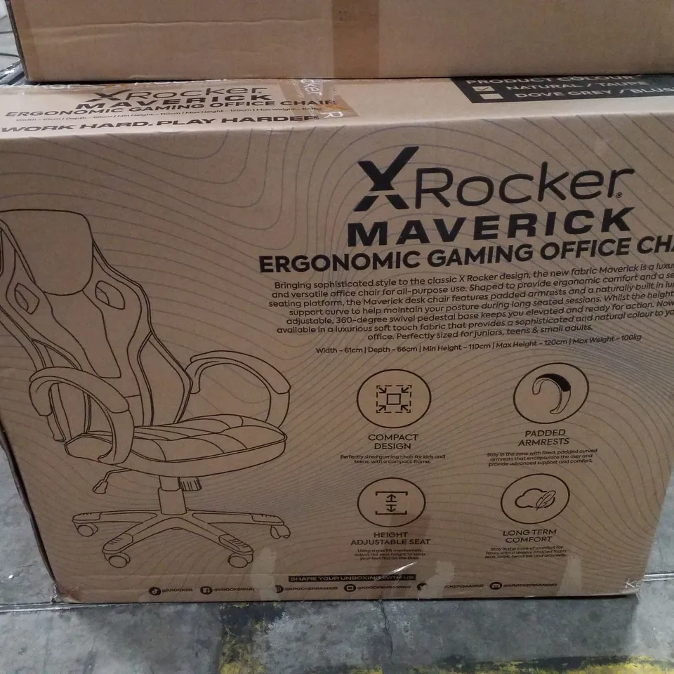 BOXED XROCKER MAVERICK ERGONOMIC GAMING OFFICE CHAIR - NATURAL/TAUPE