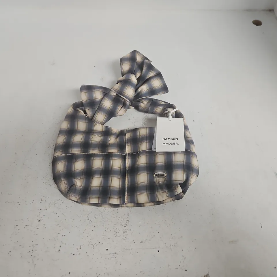 DAMSON MADDER ROO CHECK TIE BAG IN CARDAMON CHECK
