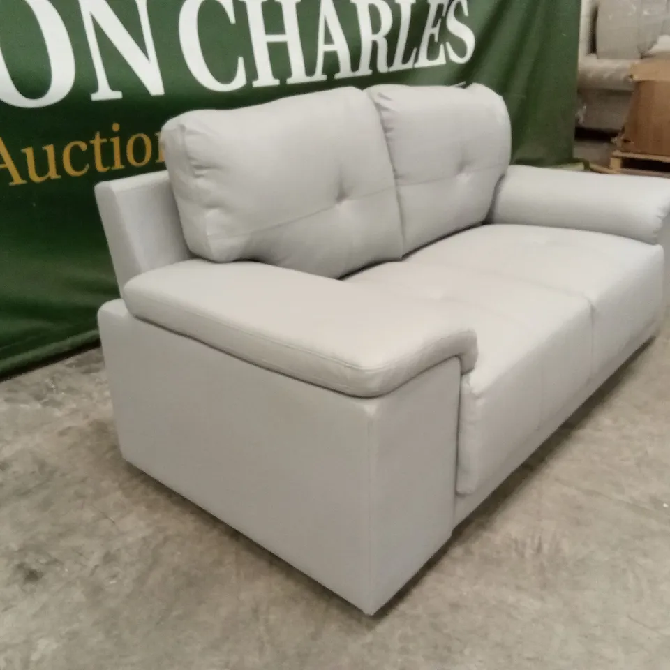 KANSAS 2 SEATER SOFA, LIGHT GREY FAUX LEATHER