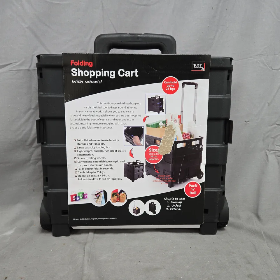 JUST ESSENTIALS FOLDING SHOPPING CART WITH WHEELS