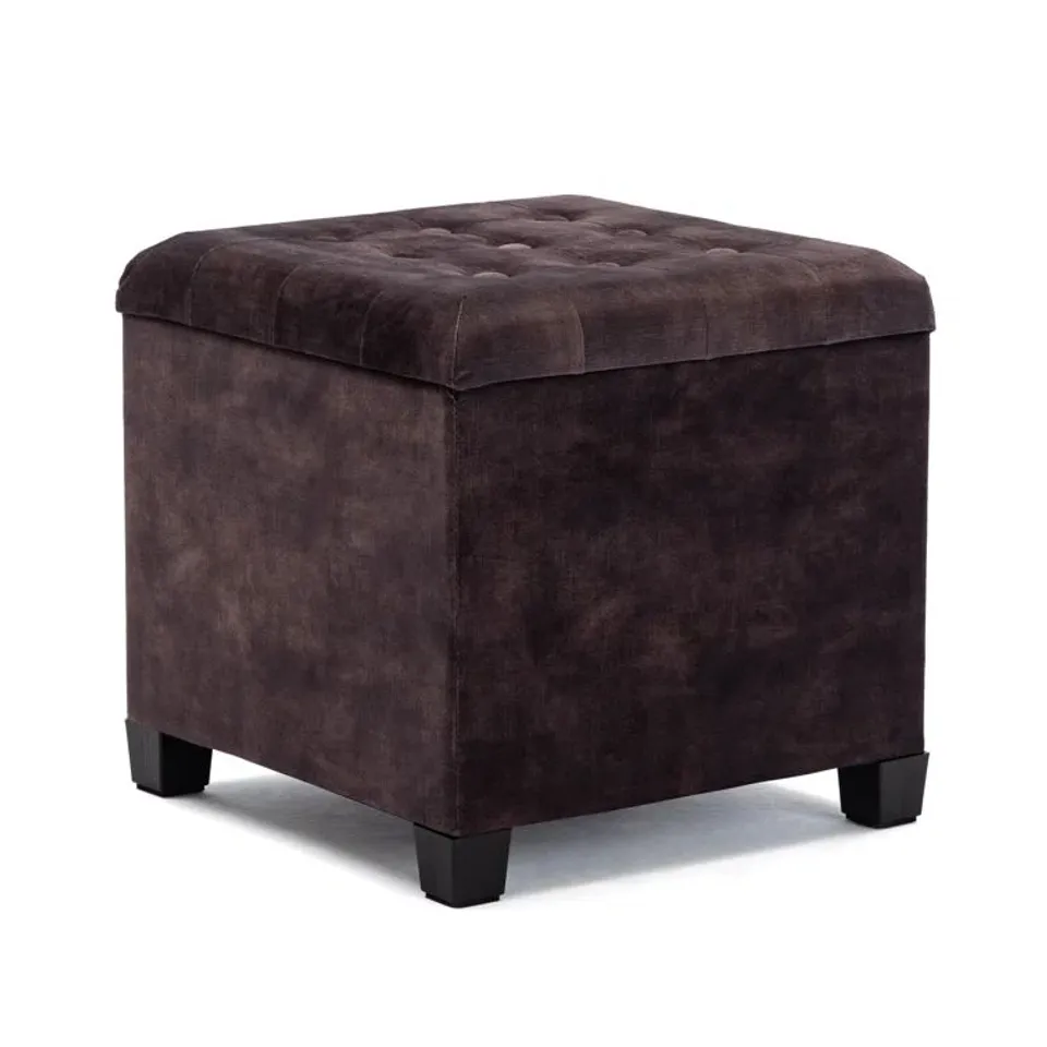BOXED 45CM VELVET TUFTED STORAGE STOOL