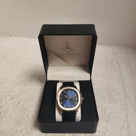 LOUIS LACOMBE WRISTWATCH WITH BLUE DIAL, ROSE-GOLD-TONE BEZEL & BLUE STRAP