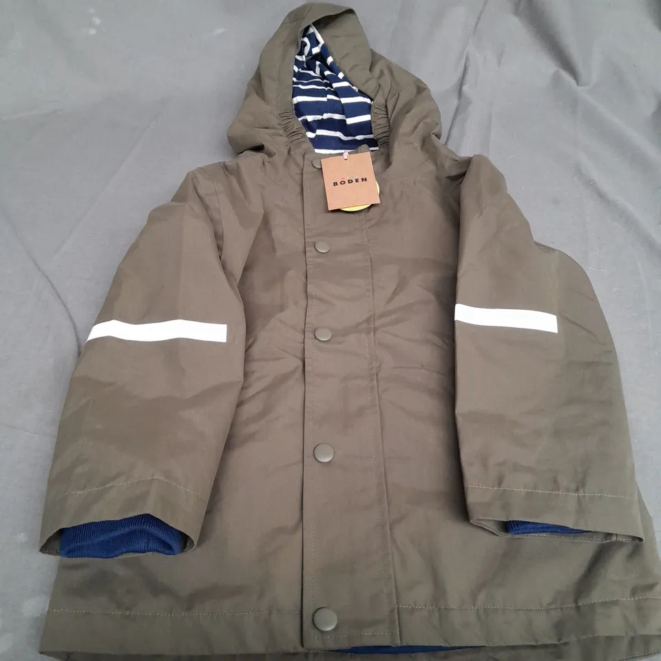 MINI BODEN KHAKI JACKET WITH HOOD- 3-4 YEARS