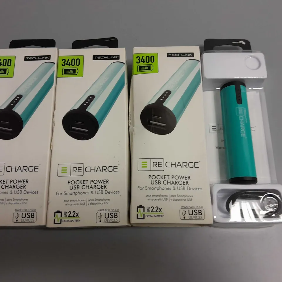 LOT OF 3 TECHLINK 3400 MAH POCKET POWER USB CHARGERS