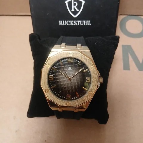 RUCKSTUHL GOLD-TONE WRISTWATCH WITH BLACK DIAL