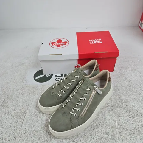 RIEKER GREEN SUEDE TRAINERS – UK 7.5 (EU 41) WITH SIDE ZIP