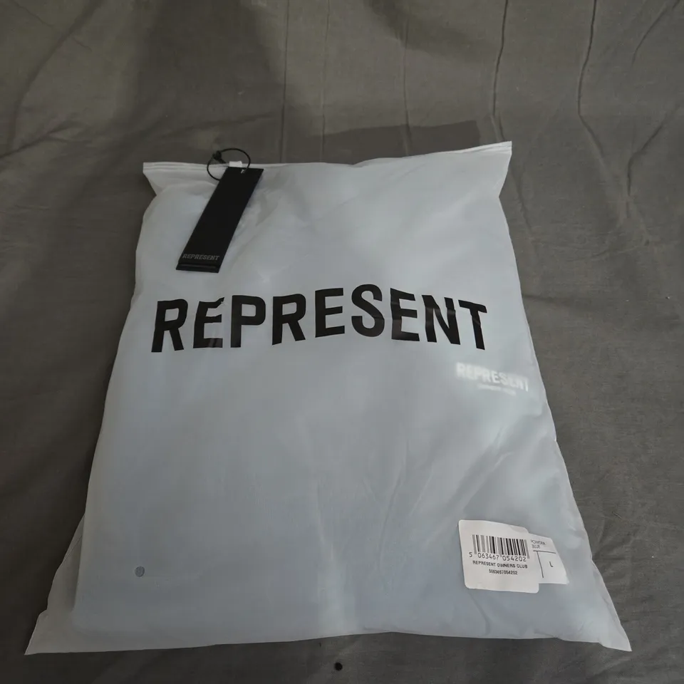 BAGGED REPRESENT OWNER'S CLUB JERSEY HOODIE IN POWDER BLUE SIZE L