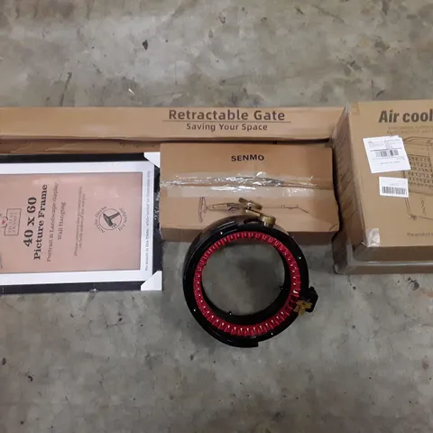 PALLET CONTAINING ASSORTED HOUSEHOLD PRODUCTS INCLUDING RETRACTABLE GATE, 40×60 PICTURE FRAME, STEAM MOP CLEANER, AIR COOLER & KNITTING MACHINE