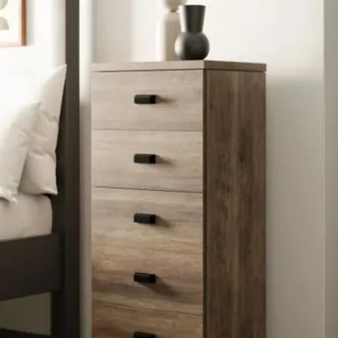 BOXED FULTON TALL 5 DRAWER CHEST, PINE EFFECT (1 BOX)