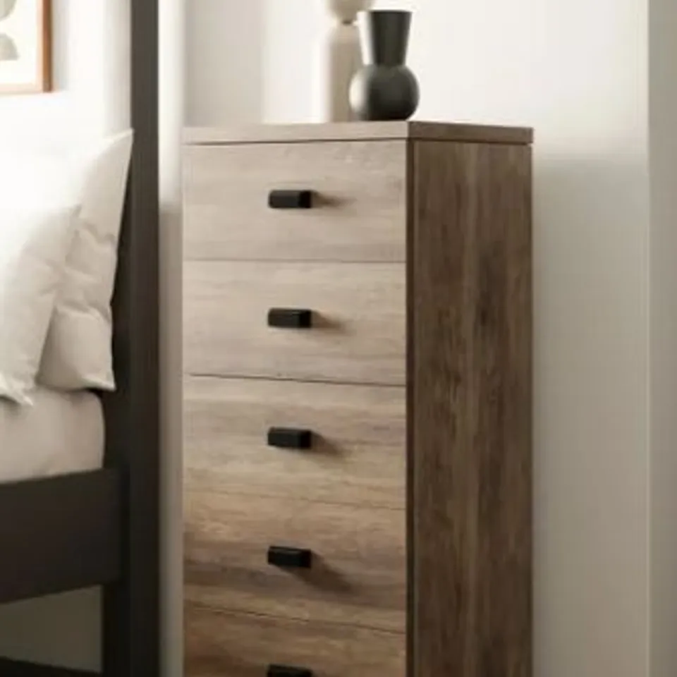 BOXED FULTON TALL 5 DRAWER CHEST, PINE EFFECT (1 BOX)