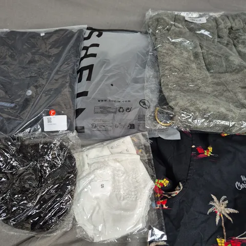 LARGE BOX OF ASSORTED CLOTHING ITEMS IN VARIOUS STYLES, SIZES AND COLOURS