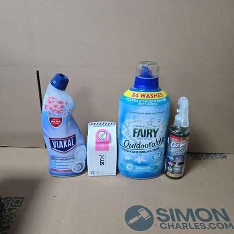 TOTE OF APPROXIMATELY 12 HOUSEHOLD LIQUIDS TO INCLUDE FAIRY OUTDOORABLE FABRIC SOFTENER, VIAKAL TOILET GEL AND SMOL WASHING UP LIQUID REFILL