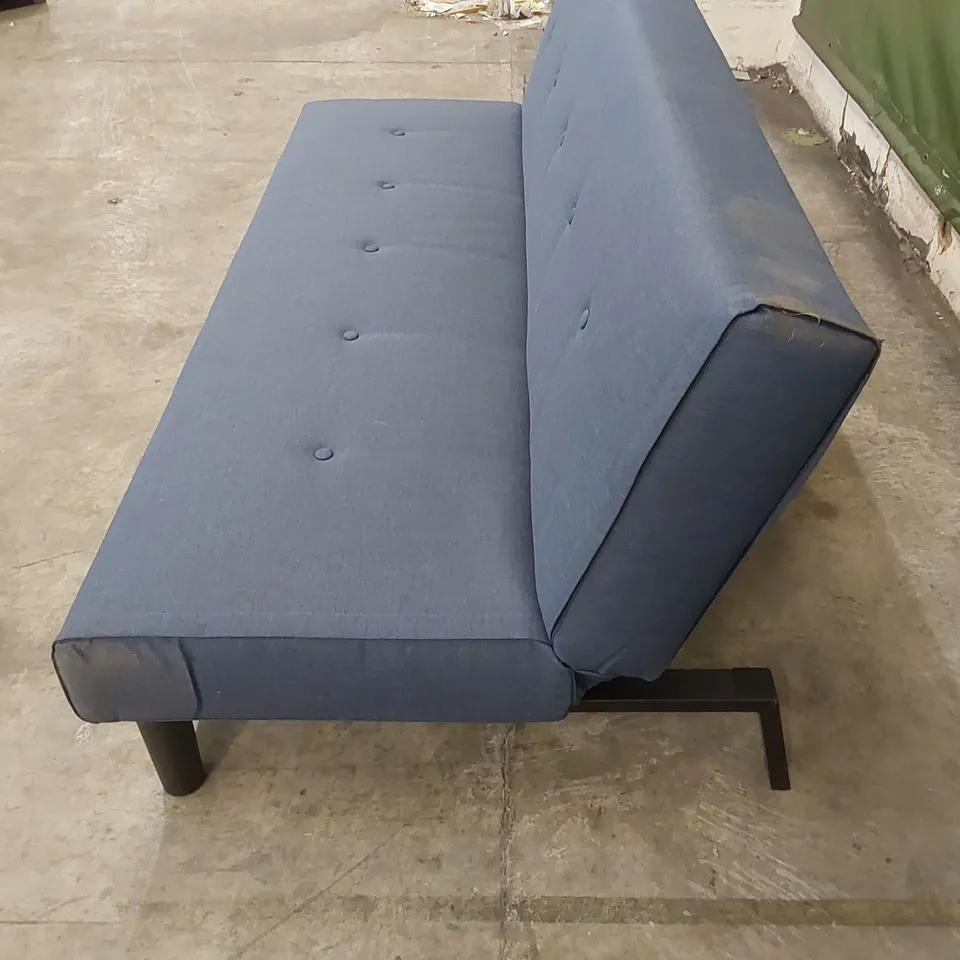 DESIGNER 3 SEATER FABRIC UPHOLSTERED SOFA BED - NAVY