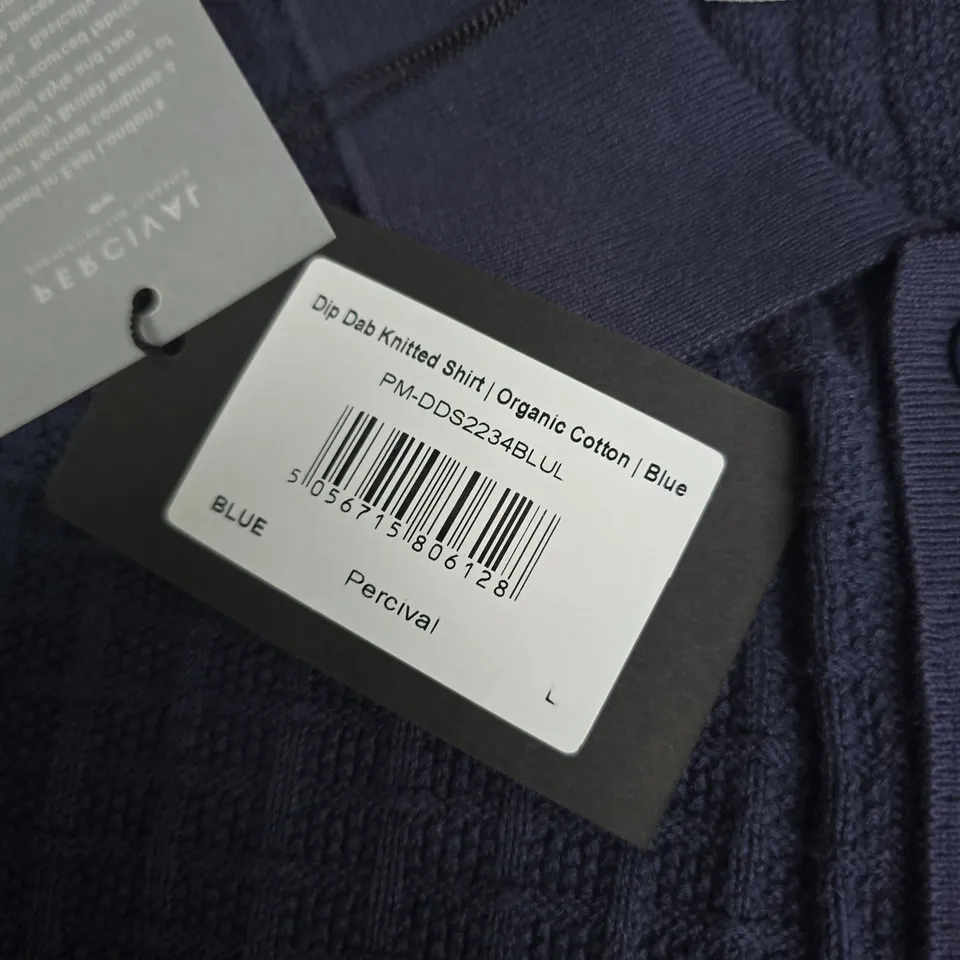 PERCIVAL DIP DAB KNITTED SHIRT – ORGANIC COTTON, BLUE, SIZE L